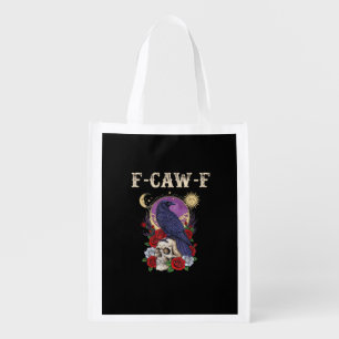 Crow F-Caw-F Funny Bird Moon Gothic Adult Humor Vi Grocery Bag