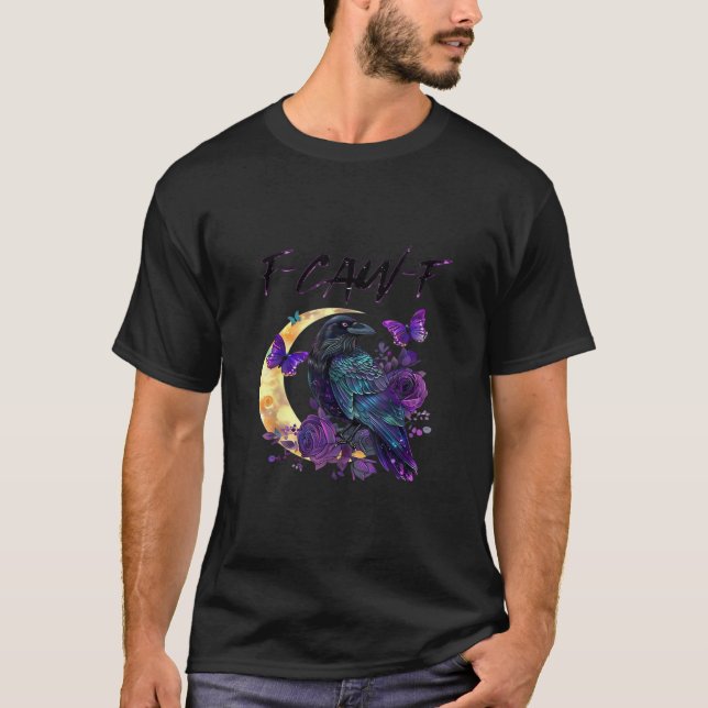 Crow F Caw F Funny Bird Moon Gothic Design T-Shirt (Front)