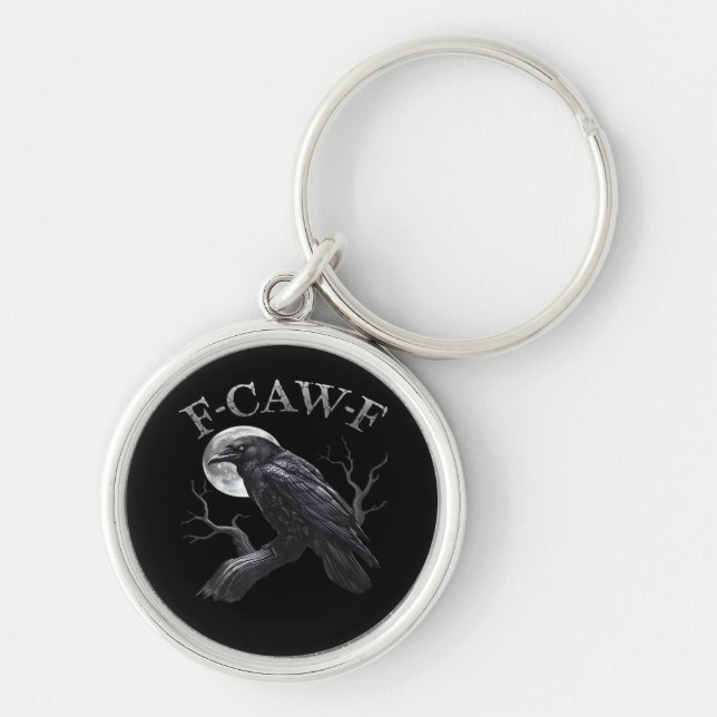 Crow F-Caw-F Funny Bird Moon Retro Classic Keychain (Front)