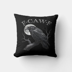 Crow F-Caw-F Funny Bird Moon Retro Classic Throw Pillow