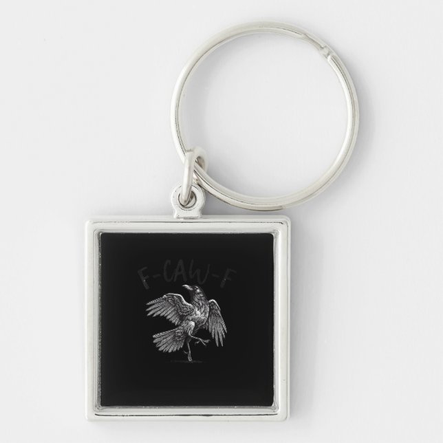 Crow, F-Caw-F Funny Bird Retro Graphic Keychain (Front)