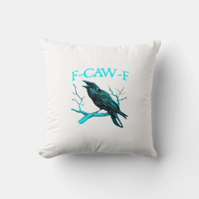 Crow F-Caw-F Funny Bird Retro Throw Pillow (Front)