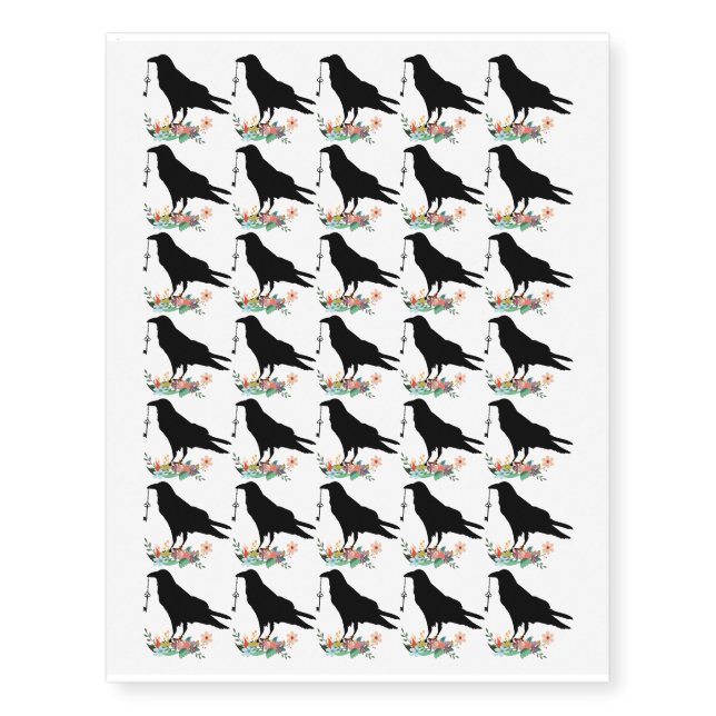 Crow Flower Keys Design Temporary Tattoos (Front)