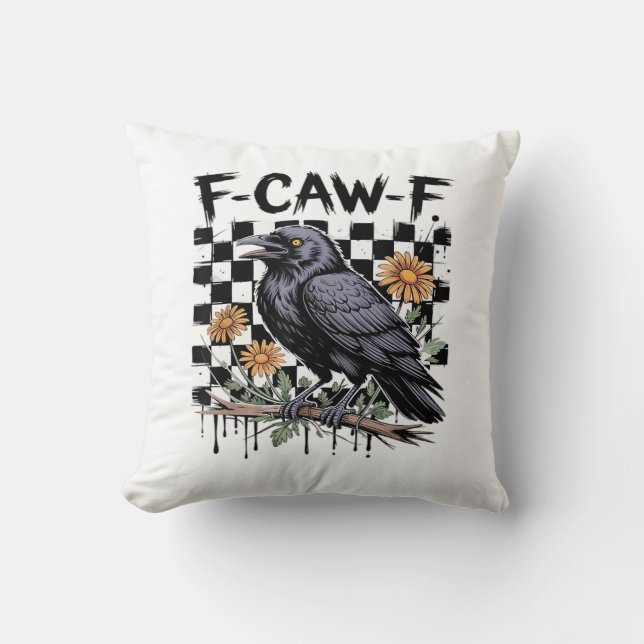 Crow Flowral, F-Caw-F Funny Bird FCAWF Moon Gothic Throw Pillow (Front)