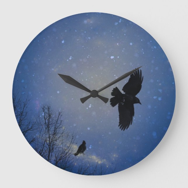 Crow Fly In The Moody Sky Large Clock (Front)