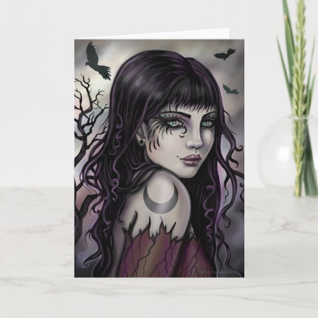 Crow Girl Fantasy Artwork by Molly Harrison Card (Front)