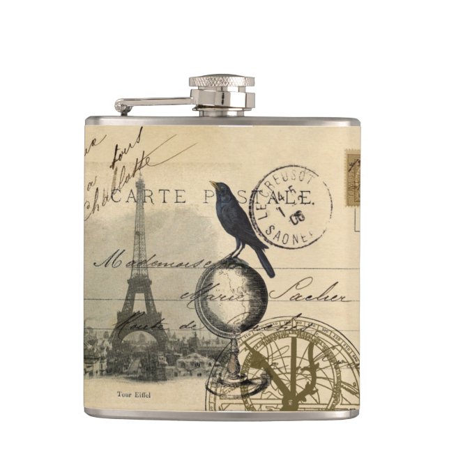 Crow Globe Paris Flask (Front)