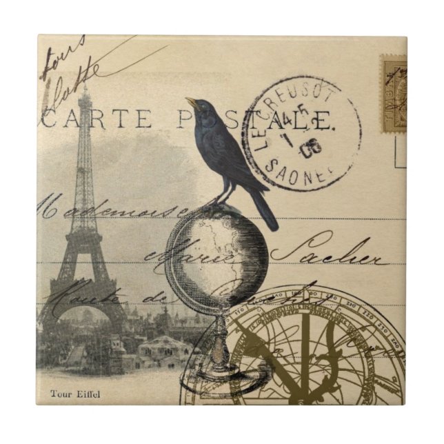 Crow Globe Paris Tile or Trivet (Front)