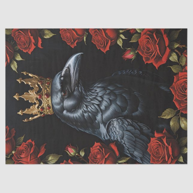 Crow Gold Crown Red Roses Decoupage Tissue Paper (Front)