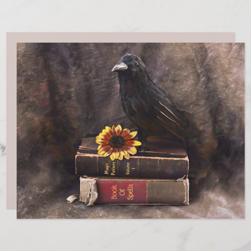 Crow Gothic Vintage Old Books Floral Sunflower