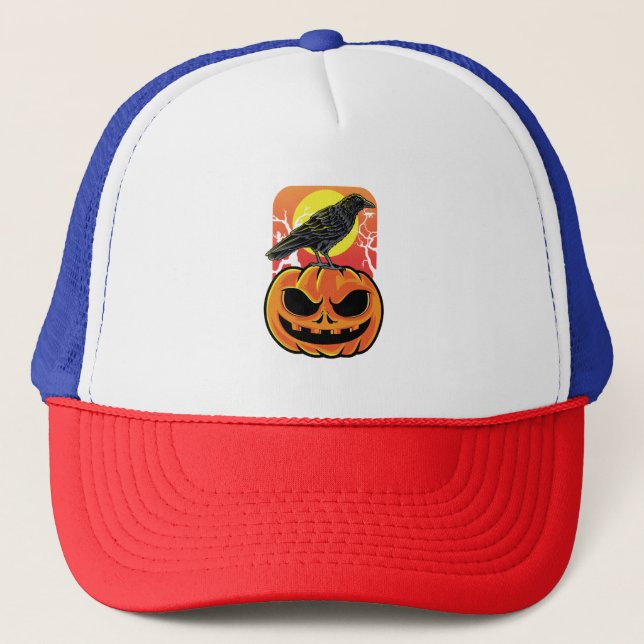 Crow Halloween Bird Watcher Gift Trucker Hat (Front)