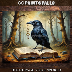 Crow has the key (to fantasy world!) - Decoupage Wrapping Paper Sheets