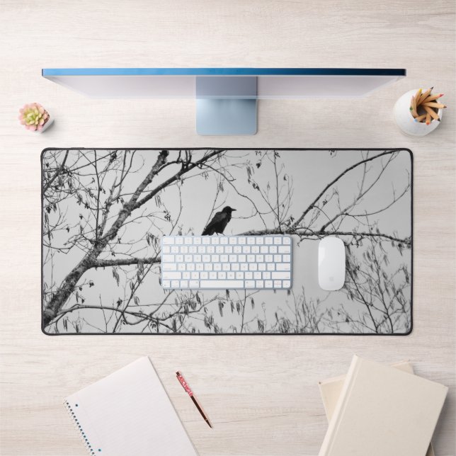 Crow in a Birch Tree Desk Mat (Office 1)