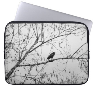 Crow in a Birch Tree Laptop Sleeve