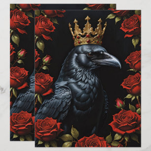 Crow in A Gold Crown Red Roses Scrapbook Paper