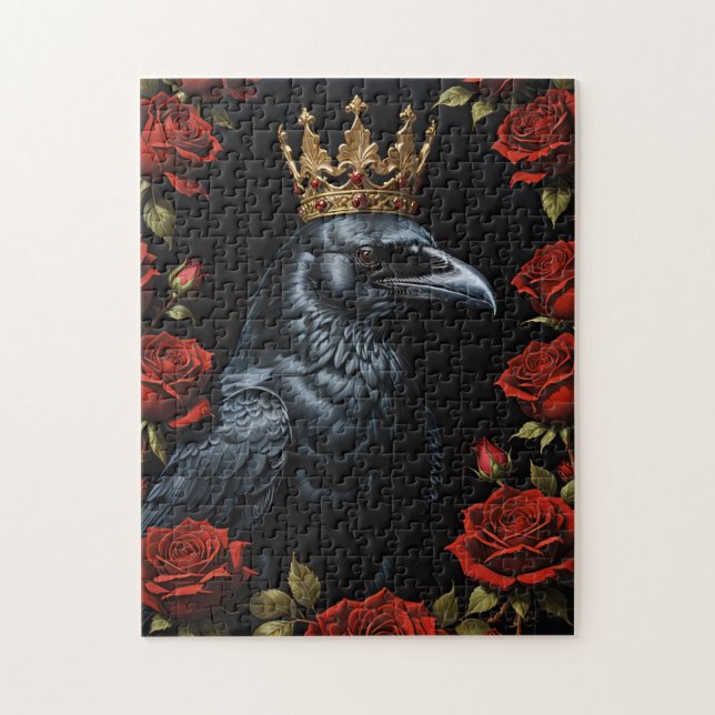 Crow in A Gold Crown Ruby Red Roses Jigsaw Puzzle (Vertical)