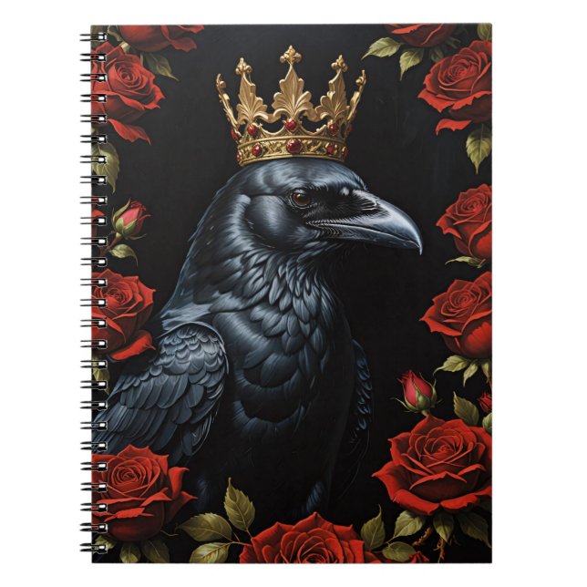Crow in A Gold Crown Ruby Red Roses Notebook (Front)