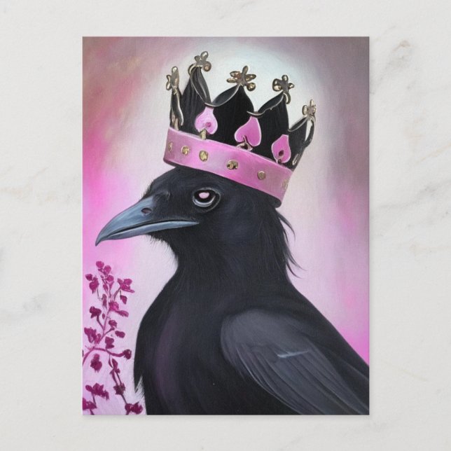 Crow in a Pink Crown Postcard (Front)