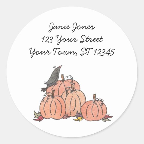 Crow in a Pumpkin Patch Return Address Classic Round Sticker