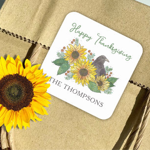 Crow in Autumn Flowers Thanksgiving Envelope Seal