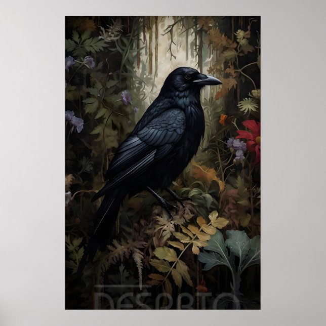 Crow In Forest Printable, Portrait Of A Raven Wall Poster (Front)