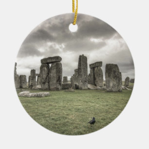 Crow in front of Stonehenge, England Ceramic Ornament