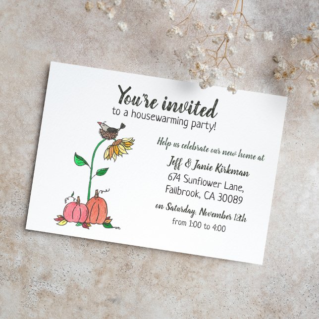 Crow in Nest with Pumpkins Fall Housewarming Party Announcement (Creator Uploaded)