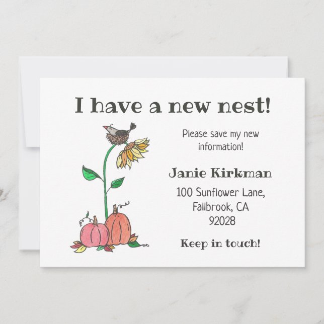 Crow in Nest with Pumpkins Fall New Address Announcement (Front)