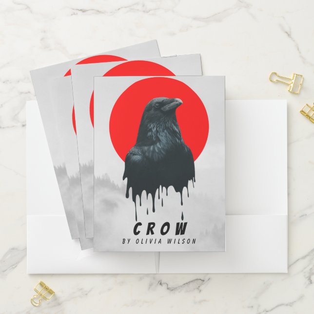 Crow in Red Sun – Dark Aesthetic Art Print Pocket Folder (In Situ)