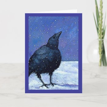 Crow In Snow: Art: Winter: Purple  Black  White Card by joyart at Zazzle