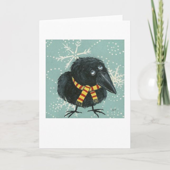 Crow in the Snow Holiday Card (Front)