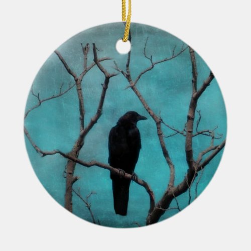 Crow In Tree Ceramic Ornament