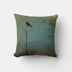 Crow In Tree Throw Pillow