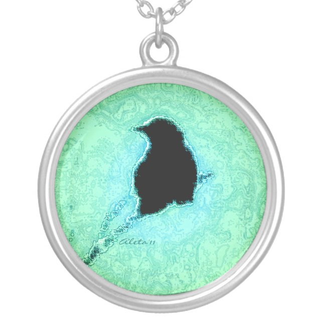 Crow in Turquiose Silver Plated Necklace (Front)