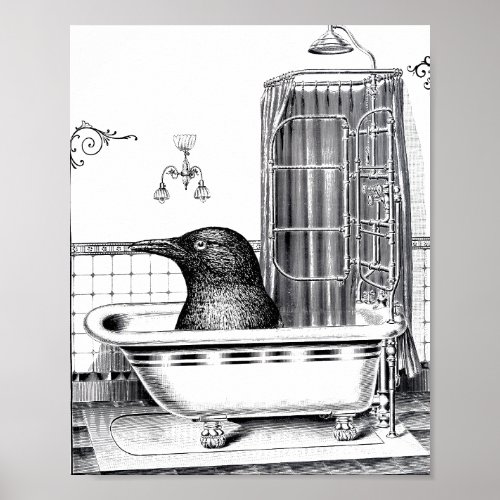 Crow in Vintage Bath Tub Poster