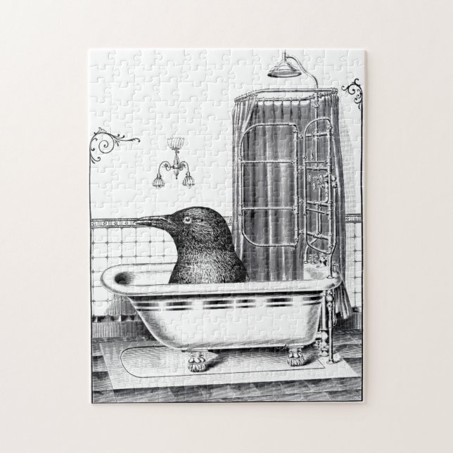 Crow In Vintage Bathtub Jigsaw Puzzle (Vertical)