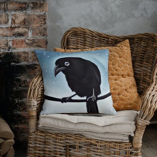 Crow in Winter Throw Pillow