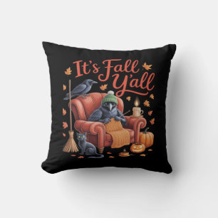 Crow It’s Fall Y’all Pumpkins Fall Autumn Hallowee Throw Pillow