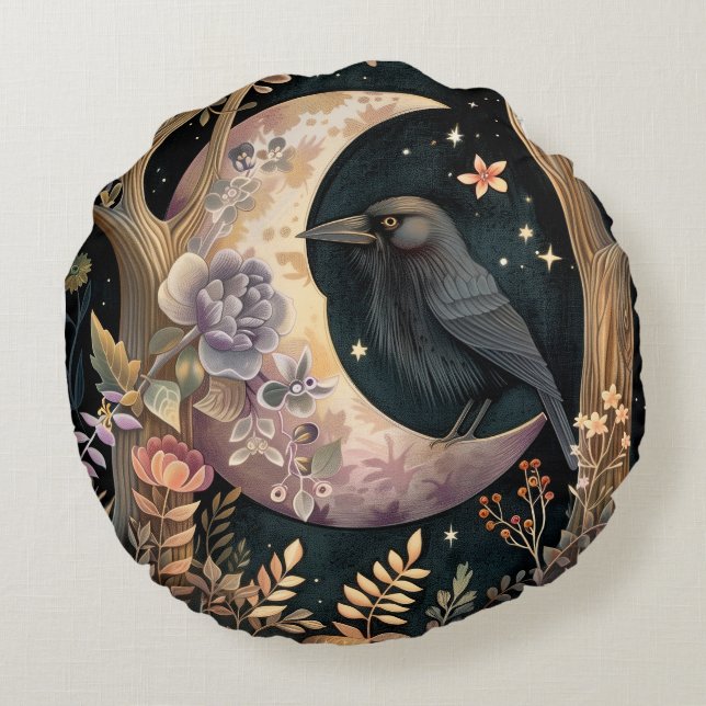 Crow Moon Round Pillow (Back)