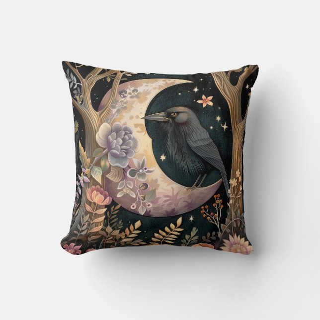 Crow Moon Throw Pillow (Front)