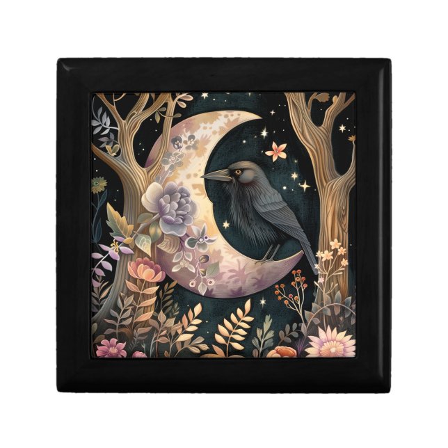 Crow Moon Wooden Jewelry Box (Front)