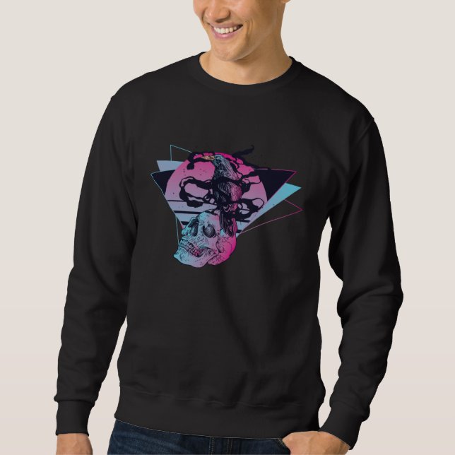 Crow Mystic Raven Vaporwave Skull Aesthetic Gothic Sweatshirt (Front)