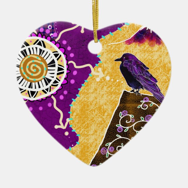 Crow on a book ceramic ornament (Front)