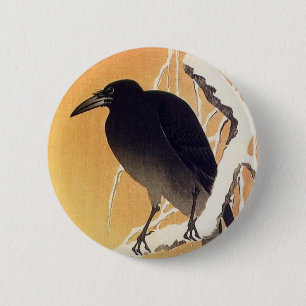 Crow on a Branch by Ohara Koson Vintage Pinback Button