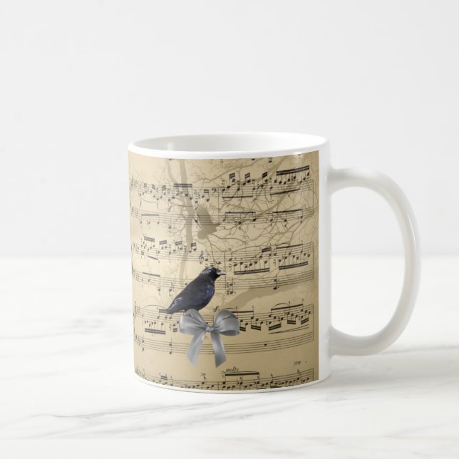 Crow on a music sheet coffee mug (Right)