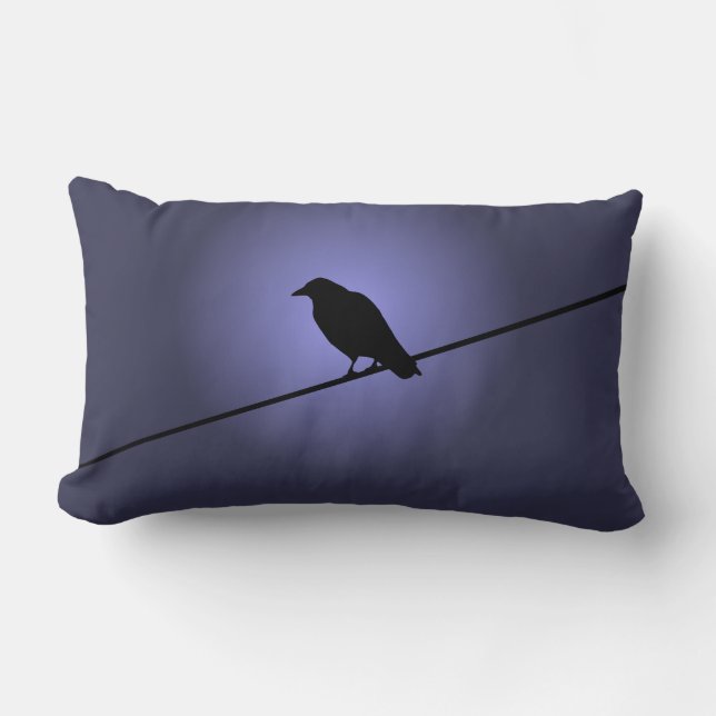 Crow on a Telephone Wire Lumbar Pillow (Front)