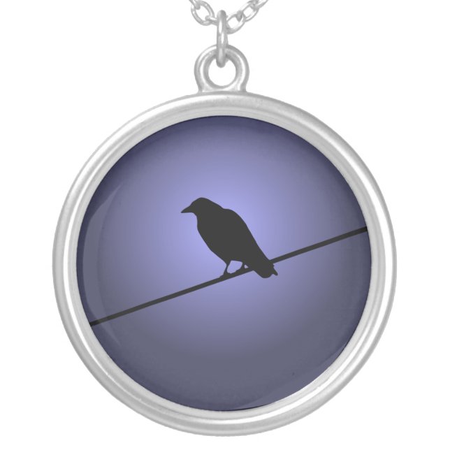 Crow on a Telephone Wire Silver Plated Necklace (Front)