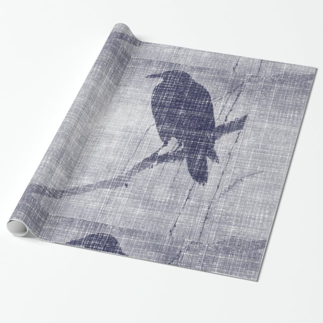 Crow on a Willow Branch Wrapping Paper (Unrolled)