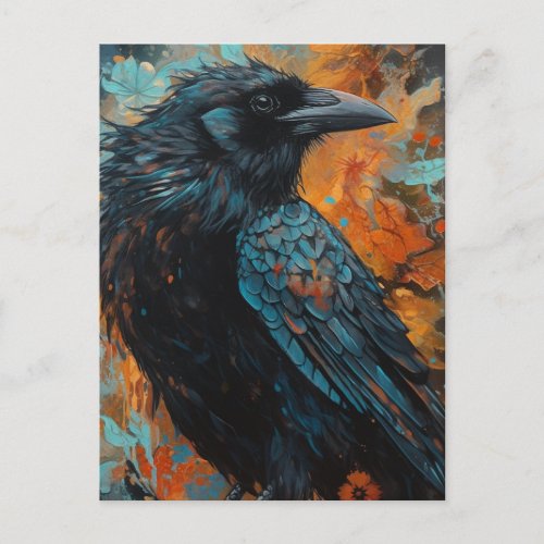 Crow on Blue and Orange Background Postcard