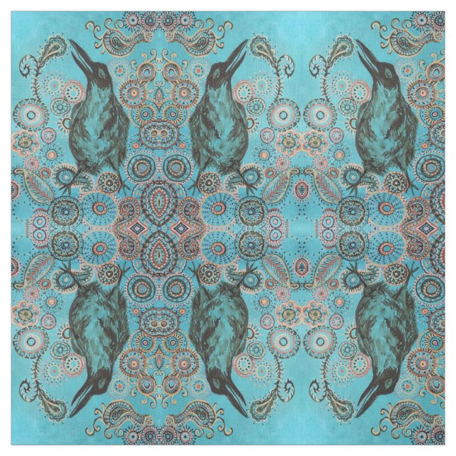 crow on blue fabric (Swatch)